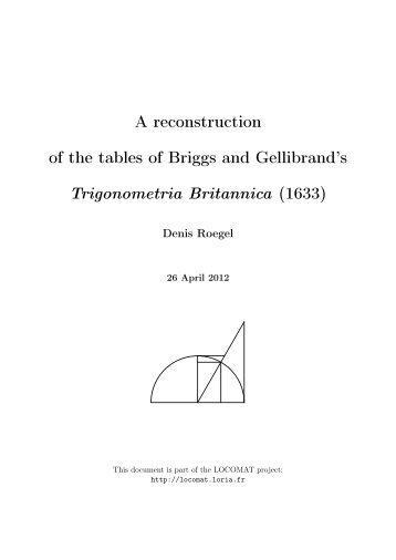 A reconstruction of the tables of Briggs and Gellibrand's ...