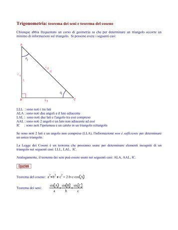 Trigonometria: teorema dei seni e teorema del coseno