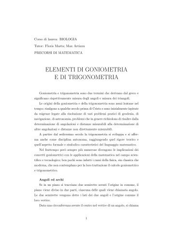 ELEMENTI DI GONIOMETRIA E DI TRIGONOMETRIA - di Lucia Argilla