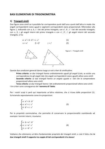 BASI ELEMENTARI DI TRIGONOMETRIA