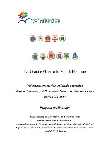 La grande guerra in val di Fiemme - progetto preliminare - Comunità ...