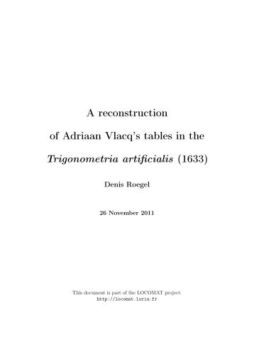 A reconstruction of Adriaan Vlacq's tables in the Trigonometria ...