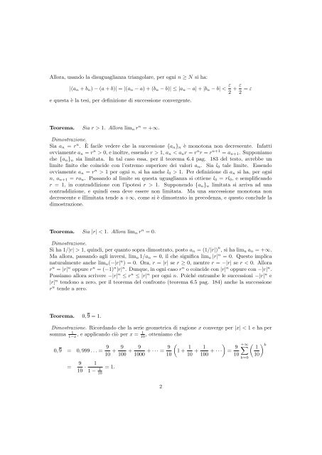 Alcune dimostrazioni Teorema (disuguaglianza triangolare). ∀ x, y ...