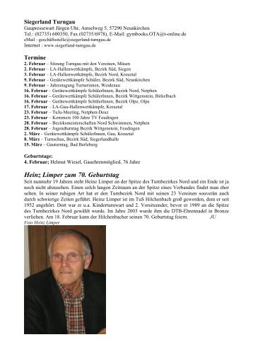 Heinz Limper zum 70. Geburtstag - Siegerland Turngau