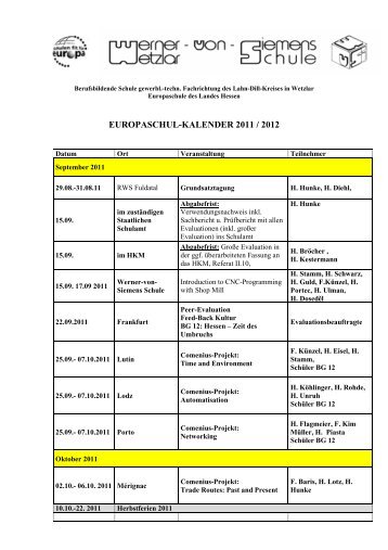 europaschul-kalender 2011 / 2012 - Werner von Siemens Schule