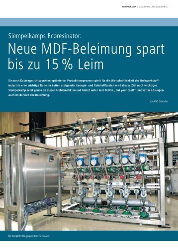 Neue MDF-Beleimung spart bis zu 15 % Leim - Siempelkamp