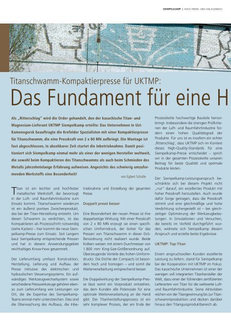 Titanschwamm-Kompaktierpresse für UKTMP - Siempelkamp