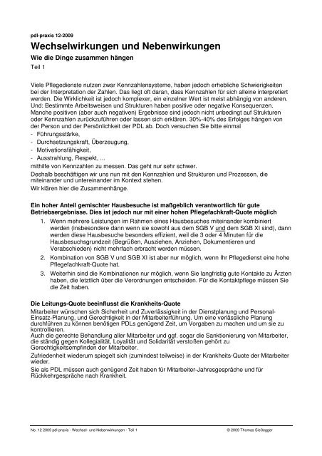 PDL praxis 12/2009: Kennzahlen im Pflegedienst: Von Wechsel