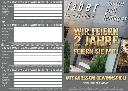 JA, ICH MÖCHTE AM GEWINNSPIEL TEILNEHMEN! - Faber Feinkost