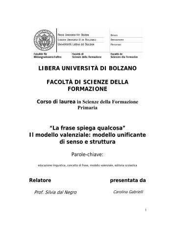 Il modello valenziale - Libera Università di Bolzano