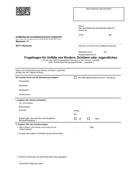 Fragebogen für Unfälle von Kindern und Jugendlichen - SG Letter 05