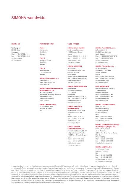 Global Thermoplastic Solutions Vue d'ensemble des ... - Simona AG