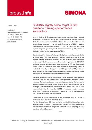 Press Release 1st Quarter 2012 - Simona AG