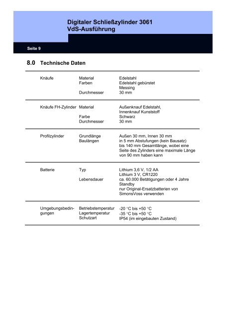 HANDBUCH SYSTEM 3060 - SimonsVoss technologies