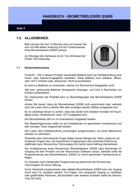 HANDBUCH SYSTEM 3060 - SimonsVoss technologies