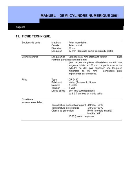 manuel ? demi-cylindre numerique 3061 - SimonsVoss technologies