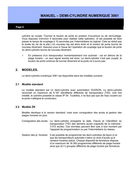 manuel ? demi-cylindre numerique 3061 - SimonsVoss technologies