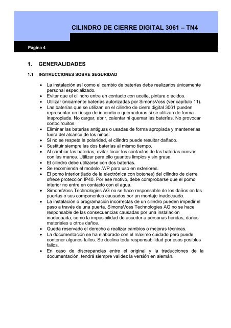 Cilindro digital de cierre 3061 TN4 - SimonsVoss technologies