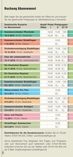 Programmheft 2010/11 - bei der Stadt Sindelfingen