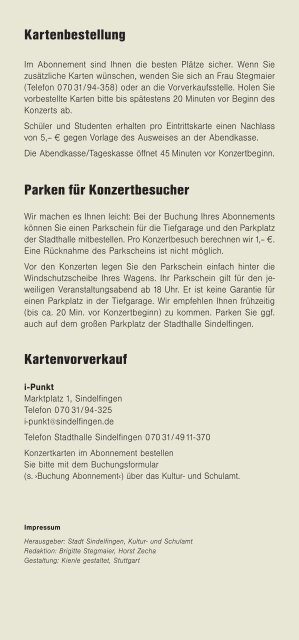 Programmheft 2010/11 - bei der Stadt Sindelfingen