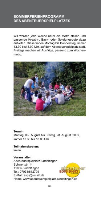 Freizeitprospekt 2009 - bei der Stadt Sindelfingen