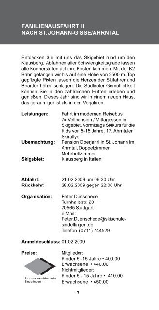 Freizeitprospekt 2009 - bei der Stadt Sindelfingen