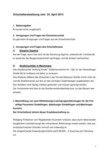 Protokoll ORM vom 24.04.2013 - bei der Stadt Sindelfingen