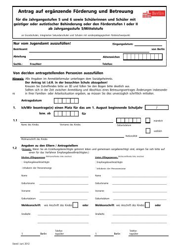 Antrag auf ergänzende Förderung und Betreuung für die ... - Berlin.de