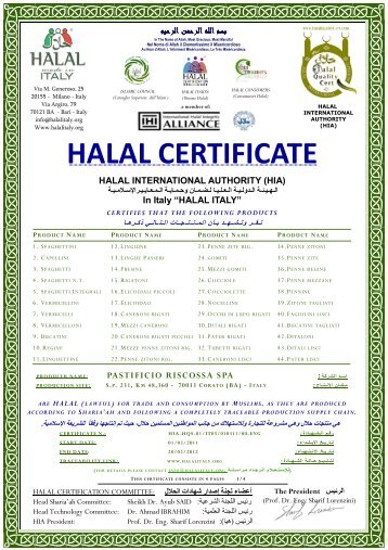 Certificato HALAL - Riscossa