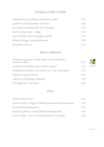 Menu alla Carta - Antica Cucina