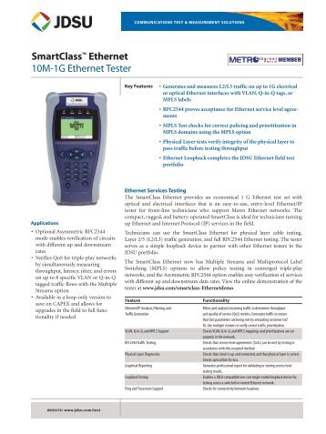 SmartClass™ Ethernet 10M-1G Ethernet Tester - JDSU