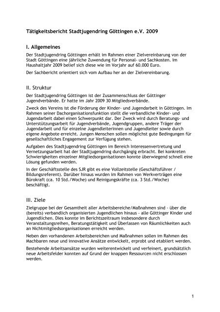 Sachbericht 2009 - Stadtjugendring Göttingen e.V.