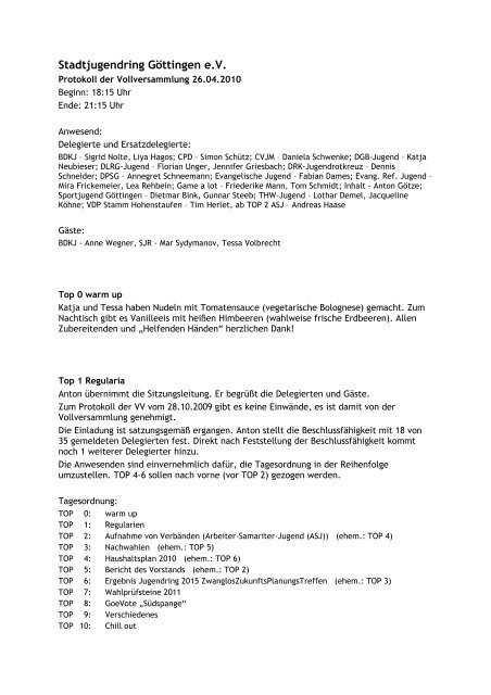 Protokoll vom 26.04.2010 - Stadtjugendring Göttingen e.V.