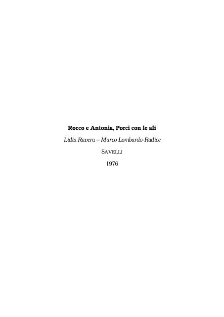 Rocco e Antonia, Porci con le ali Lidia Ravera ... - Poesie in Versi