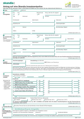 Antrag auf eine Skandia Investmentpolice