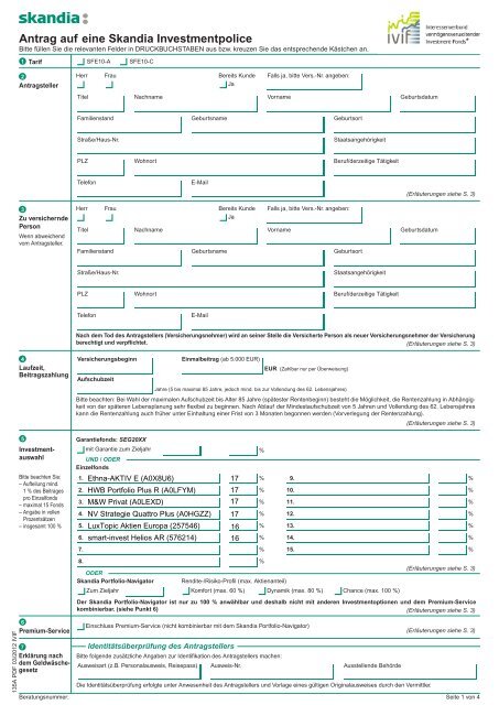 Antrag auf eine Skandia Investmentpolice