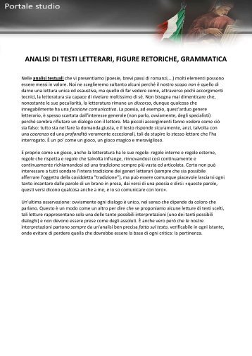 ANALISI DI TESTI LETTERARI, FIGURE RETORICHE, GRAMMATICA