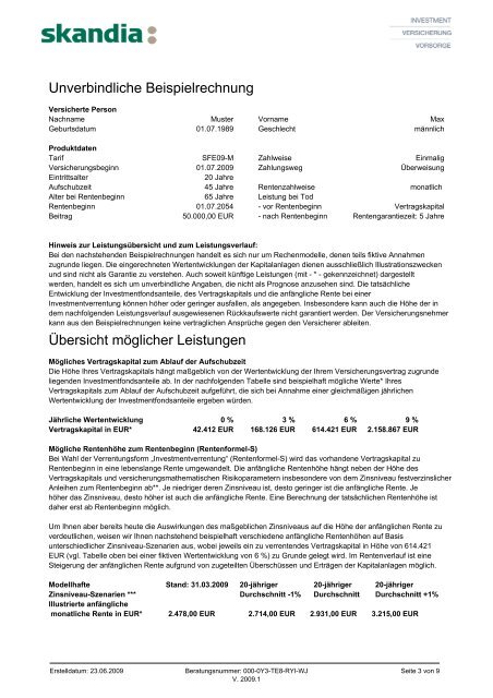 Produktinformationsblatt - Skandia Lebensversicherung AG