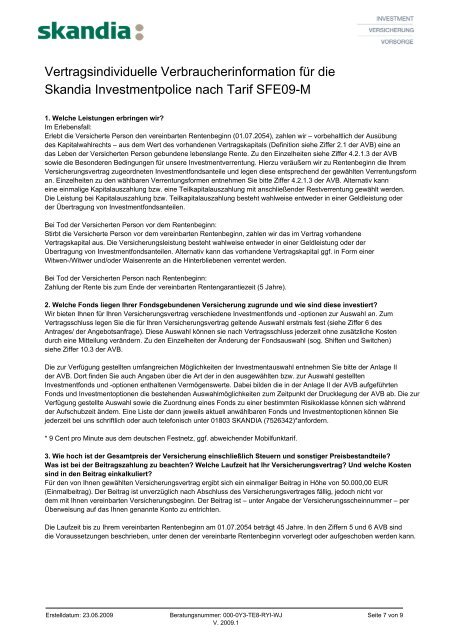 Produktinformationsblatt - Skandia Lebensversicherung AG