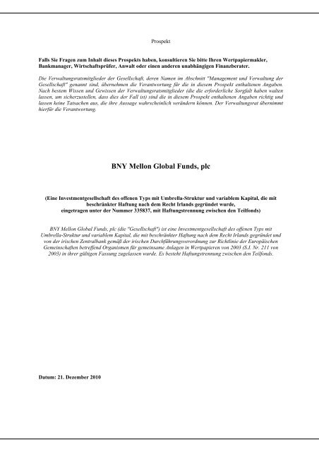 BNY Mellon Global Funds, plc - Skandia Lebensversicherung AG