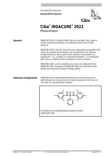 Ciba® IRGACURE® 2022 - S u K Hock