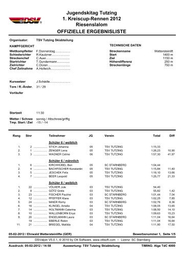 Jugendskitag Tutzing 1. Kreiscup-Rennen 2012 Riesenslalom ...