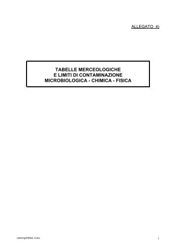 tabelle merceologiche e limiti di contaminazione microbiologica