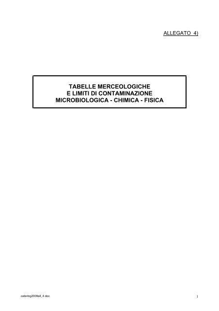 tabelle merceologiche e limiti di contaminazione microbiologica