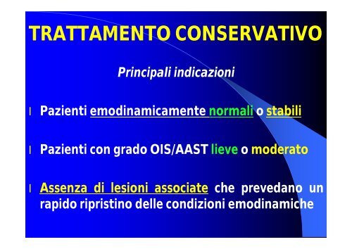 Traumi addominali trattamento conservativo dei parenchimi S ...