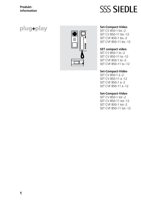 Produkt- information Set-Compact-Video SET CV 850-1 bis ... - Siedle