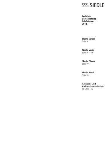Preisliste Bestellkatalog Briefkästen 2012 Siedle Classic Seite 44 ...