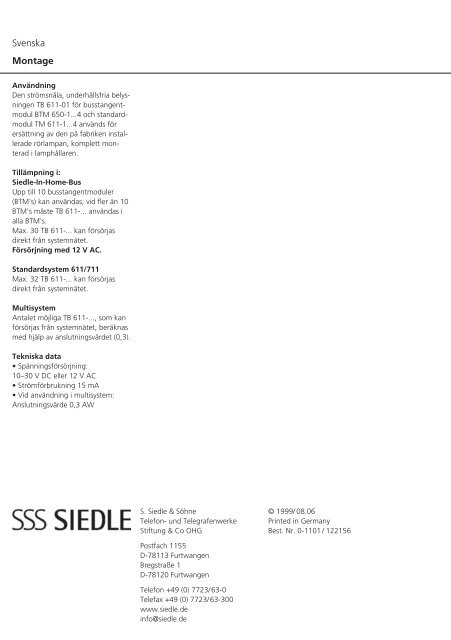 TB 611-01 LED-Tasten-Modul Beleuchtung - Siedle