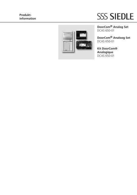 Produkt- information DoorCom® Analog Set DCAS 650-01 ... - Siedle