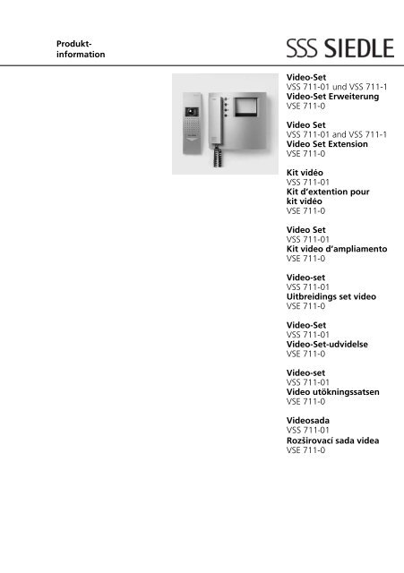 VSS 711-01 Kit video d´ampliamento - Siedle